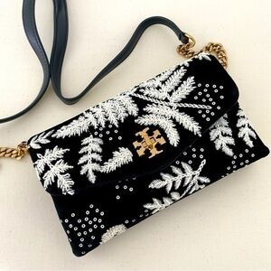 New Tory Burch Kira Embroidered Velvet crossbody wallet bag